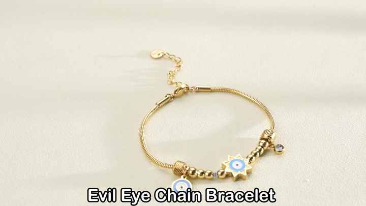 18K Gold Plated Stainless Steel Vintage Eye Charm Bracelet for Men