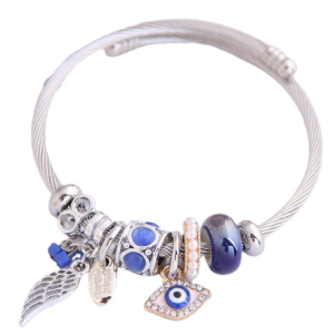 Vintage Stainless Steel Crystal Bead Bracelet with Imitation Pearl Charm for Women Men