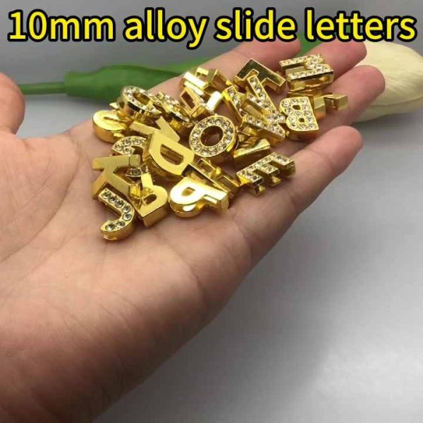 10mm Gold Plated Alphabet Slide Letters for DIY Jewelry Making - A-Z Charms for Bracelets, Necklaces, Keychains