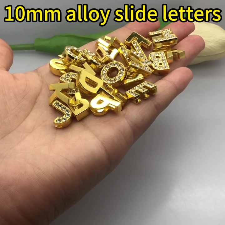 10mm Gold Plated Alphabet Slide Letters for DIY Jewelry Making - A-Z Charms for Bracelets, Necklaces, Keychains