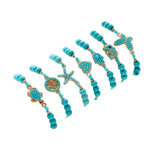 Bohemian Turquoise Charm Bracelet Handmade Gold-Plated Beaded Jewelry with Butterfly Heart Charms