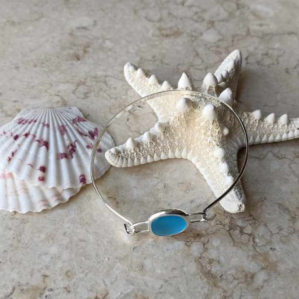 Sea Glass Glass Hammered Bracelet Custom Made Bangle Minimal Jewellery
