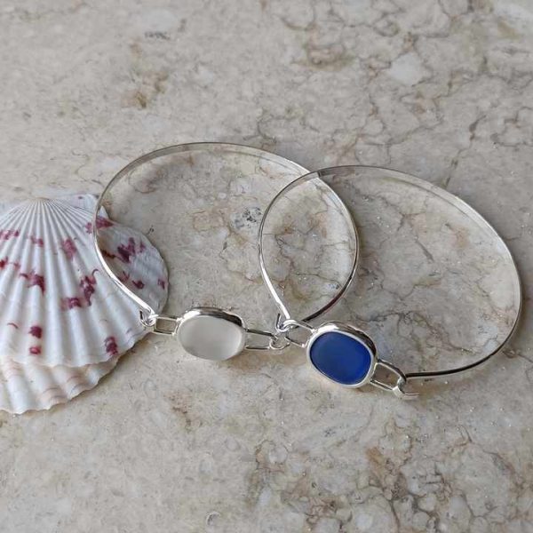 Sea Glass Glass Hammered Bracelet Custom Made Bangle Minimal Jewellery