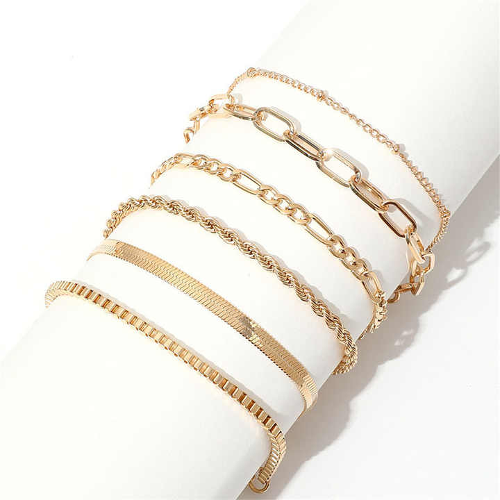 6Pcs Gold Color Bracelet Set Boho Retro Thick Twist Cuban Chain Bracelet for Women New Trendy Quality Jewelry Gifts
