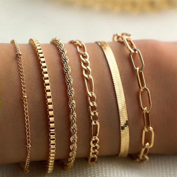 6Pcs Gold Color Bracelet Set Boho Retro Thick Twist Cuban Chain Bracelet for Women New Trendy Quality Jewelry Gifts