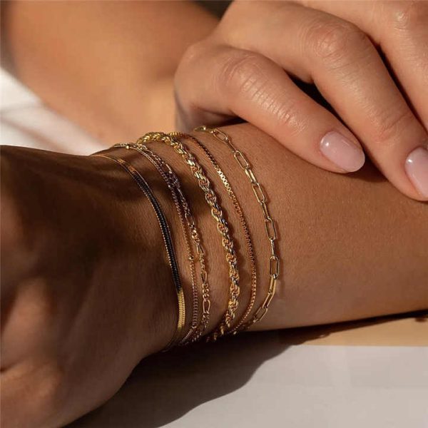 6Pcs Gold Color Bracelet Set Boho Retro Thick Twist Cuban Chain Bracelet for Women New Trendy Quality Jewelry Gifts