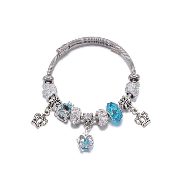 HOT Selling DIY Charms Bracelet for Women Gold Color Plated Stainless Steel Bangle Bracelet Adjust Size Fashion Crown Bracelet