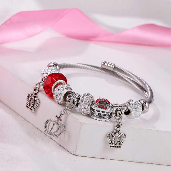 HOT Selling DIY Charms Bracelet for Women Gold Color Plated Stainless Steel Bangle Bracelet Adjust Size Fashion Crown Bracelet
