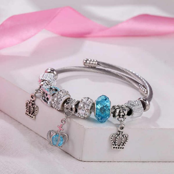 HOT Selling DIY Charms Bracelet for Women Gold Color Plated Stainless Steel Bangle Bracelet Adjust Size Fashion Crown Bracelet