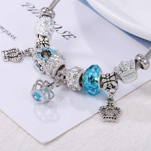 HOT Selling DIY Charms Bracelet for Women Gold Color Plated Stainless Steel Bangle Bracelet Adjust Size Fashion Crown Bracelet