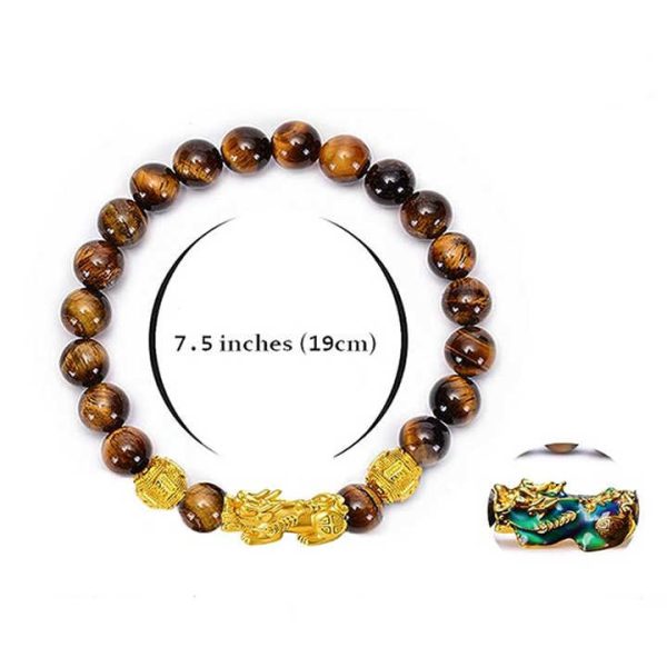 2pcs/set Feng Shui Good Luck Bracelets Natural Tiger Eye Stone Healing Energy Pixiu Dragon Charm Wealth Bracelet for Men