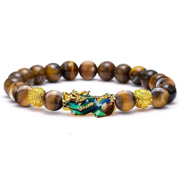 2pcs/set Feng Shui Good Luck Bracelets Natural Tiger Eye Stone Healing Energy Pixiu Dragon Charm Wealth Bracelet for Men