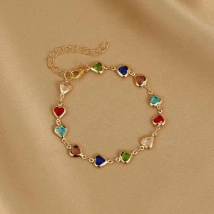 Trendy Brass Adjustable Charm Bracelet with Heart and Eye Design Gold Plated for Women Party Birthday Gift Jewelry