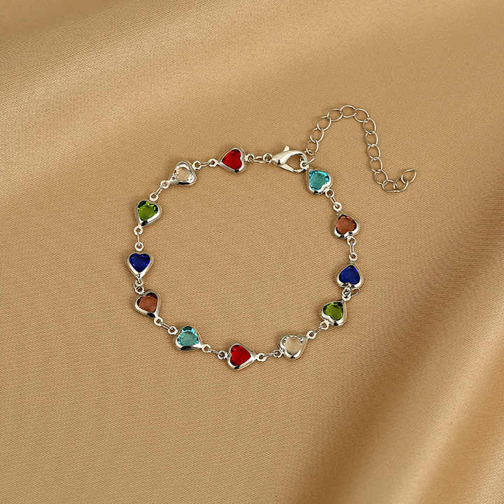 Exquisite Colorful Heart&Eye Bracelet for Women Charm Crystal Zircon Metal Chain Bracelets Party Birthday Jewelry Gift