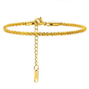 Vintage 18K Gold Plated Stainless Steel Adjustable Charm Bracelet for Women with Zircon Stones - Anniversary Wedding Gift