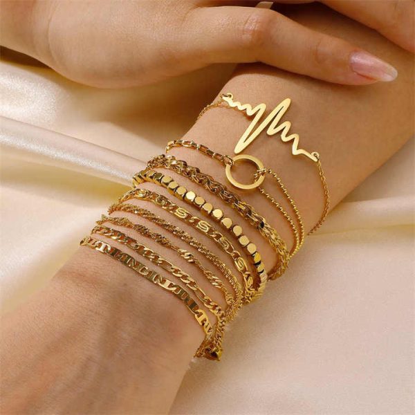 18K Gold Plated Charm Bracelet Chain African Jewelry Women Stainless Steel Bracelets