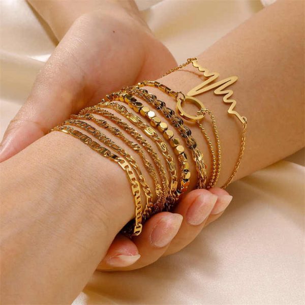 18K Gold Plated Charm Bracelet Chain African Jewelry Women Stainless Steel Bracelets