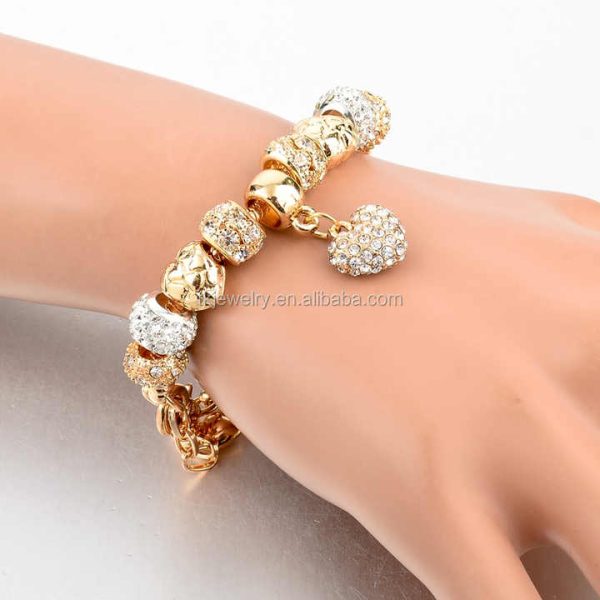 2021 Crystal Heart Bead Bracelet With Gold Color Charm Women Bracelets & Bangles