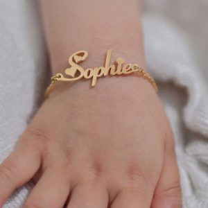 Custom Letter Name Baby Bracelet Stainless Steel Charm Bangle for Kids Personalized Heart Jewelry Gift for Children
