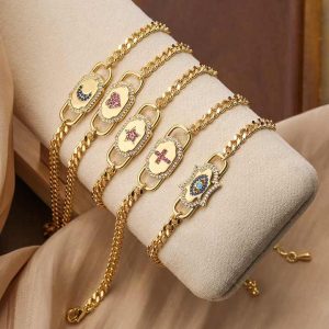 Trendy 18K Gold Plated Brass Charm Bracelet for Women with Zircon Stones Wholesale Jewelry