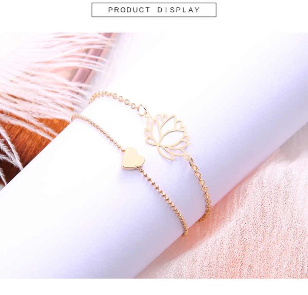 2020 Fashion New Couple Girl Charm Gold love Heart Bracelets Simple Hollow Lotus Anklet Bracelets Women Accessories Wholesale