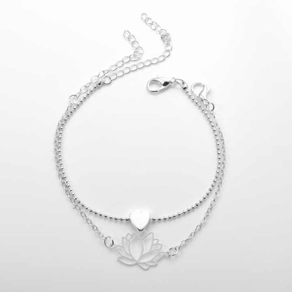 2020 Fashion New Couple Girl Charm Gold love Heart Bracelets Simple Hollow Lotus Anklet Bracelets Women Accessories Wholesale