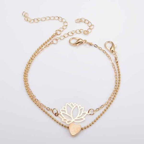 2020 Fashion New Couple Girl Charm Gold love Heart Bracelets Simple Hollow Lotus Anklet Bracelets Women Accessories Wholesale