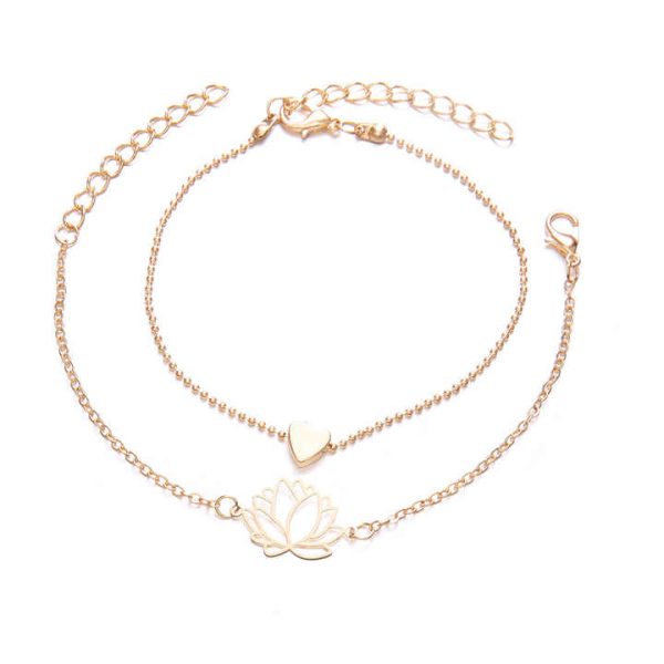 2020 Fashion New Couple Girl Charm Gold love Heart Bracelets Simple Hollow Lotus Anklet Bracelets Women Accessories Wholesale