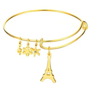 Trendy Stainless Steel Bangle with Zircon Accents - Gold and Silver Plated Women's Jewelry for Anniversary, Wedding, Gift