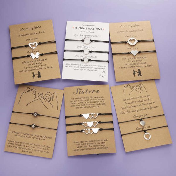 Stainless Steel Heart Butterfly Couple Bracelets for Mommy Grandma Sister Generation Friendship Fashion Jewelry Card Bracelet
