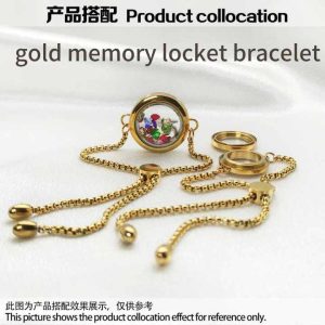 Adjustable Stainless Steel Gold Plated Glass Locket Bracelet for DIY Jewelry Memory Charms Photo Keepsake