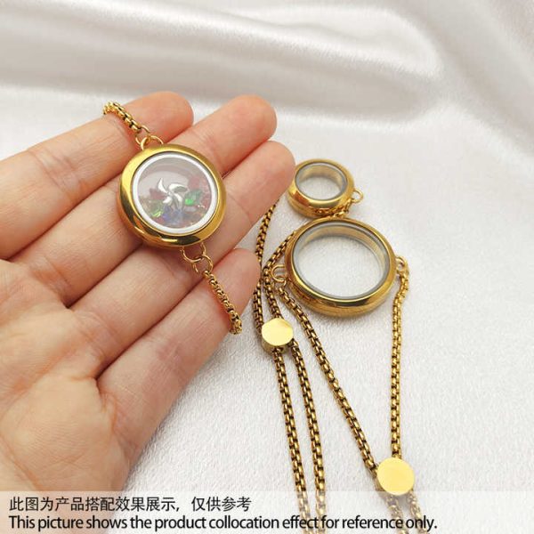 Stainless Steel Gold Plated Adjustable Glass Floating Locket Bracelet for DIY Jewelry Photo Living Memory Charms Locket Bracelet