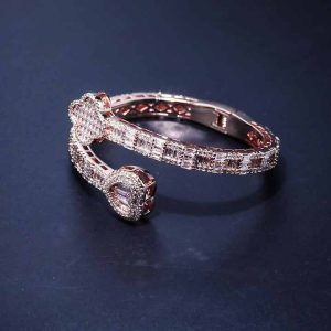 Trendy Adjustable Four Leaf Clover Charm Bracelet for Women and Men - Iced Out Zircon Heart Bangle in Gold Silver Rose Gold