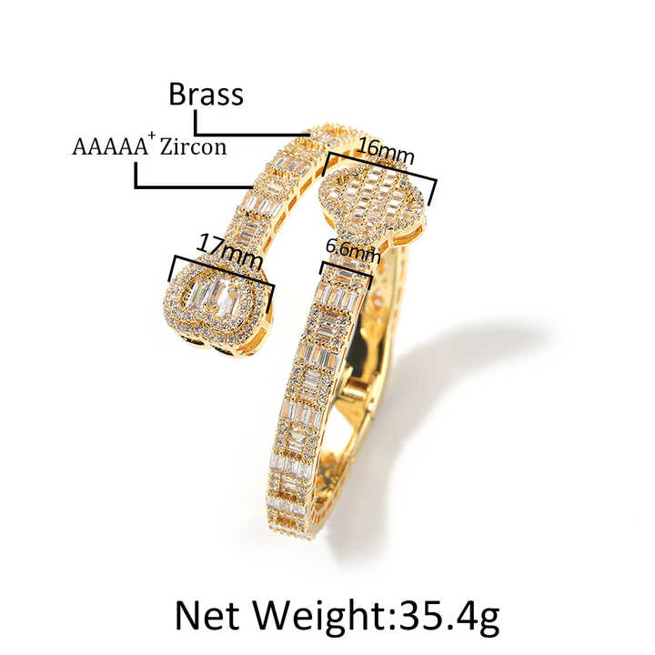 Unique Design Iced Out Four Leaf Clover Bracelet Heart Shape Bangle Hiphop Adjustable Fashion Jewelry Women Man