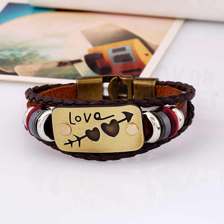 New Fashion Couple Jewelry Lovers Bracelet Charm Double Heart Love Leather Bracelet