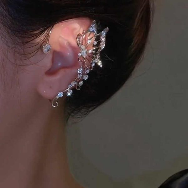 New Crystal Butterfly Ear Cuff Earrings Non Pierced Rhinestone Women Ear Clip