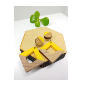 Fashion Simple Wooden and Resin Earrings Rectangular Pendant Creative Drop Earrings for Women Pictures