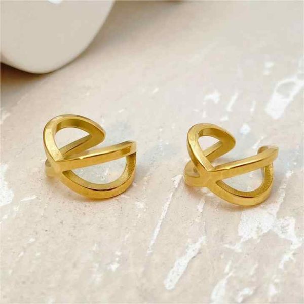2025 Fashion Jewelry Multi Layer Winding Cross Ear Buckle Female Metal Sense Coil Stainless Steel Gold Plated Ear Buckle Earring