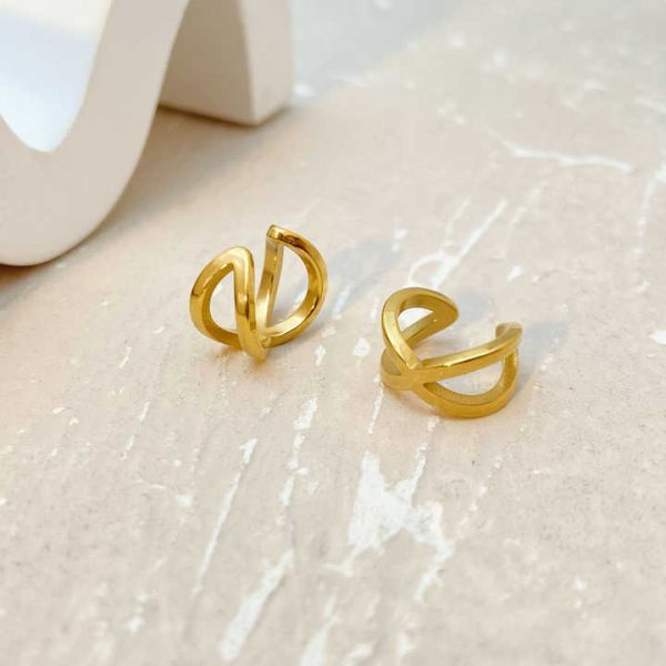 2025 Fashion Jewelry Multi Layer Winding Cross Ear Buckle Female Metal Sense Coil Stainless Steel Gold Plated Ear Buckle Earring