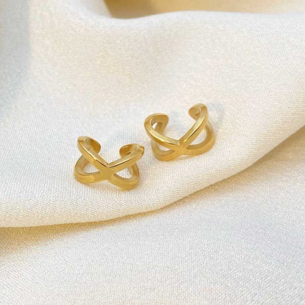 2025 Fashion Jewelry Multi Layer Winding Cross Ear Buckle Female Metal Sense Coil Stainless Steel Gold Plated Ear Buckle Earring