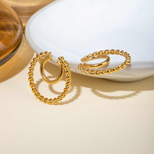 Minimalist Non Piercing Earrings Wholesale Double Twisted C Ear Clips Stainless Steel Fashion Dainty Ear Cuff Earrings