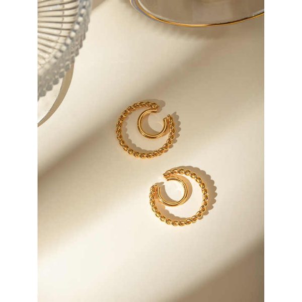 Minimalist Non Piercing Earrings Wholesale Double Twisted C Ear Clips Stainless Steel Fashion Dainty Ear Cuff Earrings