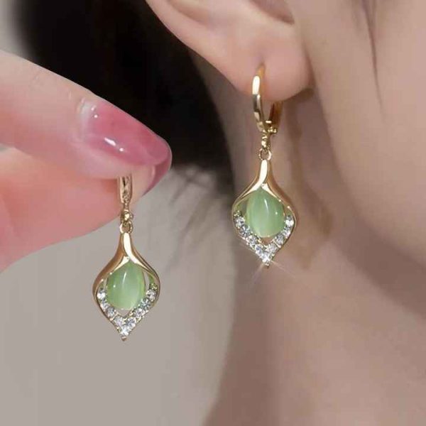 Fashion Geometric Drop Earrings Diamond Shape Opal Earrings S925 Silver Needle Statement Earrings for Women Girls
