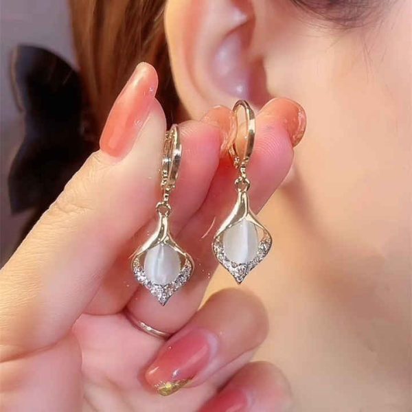 Fashion Geometric Drop Earrings Diamond Shape Opal Earrings S925 Silver Needle Statement Earrings for Women Girls