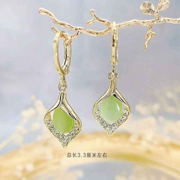 Fashion Geometric Drop Earrings Diamond Shape Opal Earrings S925 Silver Needle Statement Earrings for Women Girls