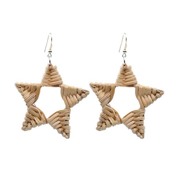 Hot Best Selling Handmade Boho Statement Earrings Natural Rattan Knit Straw Earrings for Women