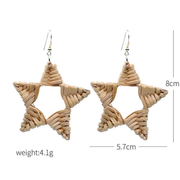 Hot Best Selling Handmade Boho Statement Earrings Natural Rattan Knit Straw Earrings for Women