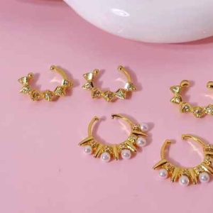 Trendy Brass Gold Plated Cubic Zirconia Non-Piercing Cuff Earrings for Women