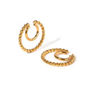 Stainless Steel 18K Gold Plated Ear Cuff Earrings for Women Twist Design Fashion Jewelry