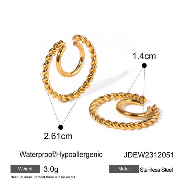 New Design Stainless Steel 18K PVD Gold Plated Ear Cuff Ear Bone Clips Earrings for Women Fashion Jewelry